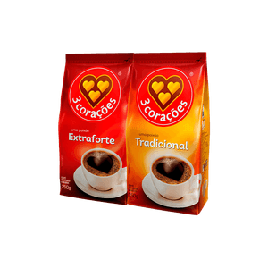 Kit Cafés 3 Corações Tradicional e Extra Forte Pacote 250g