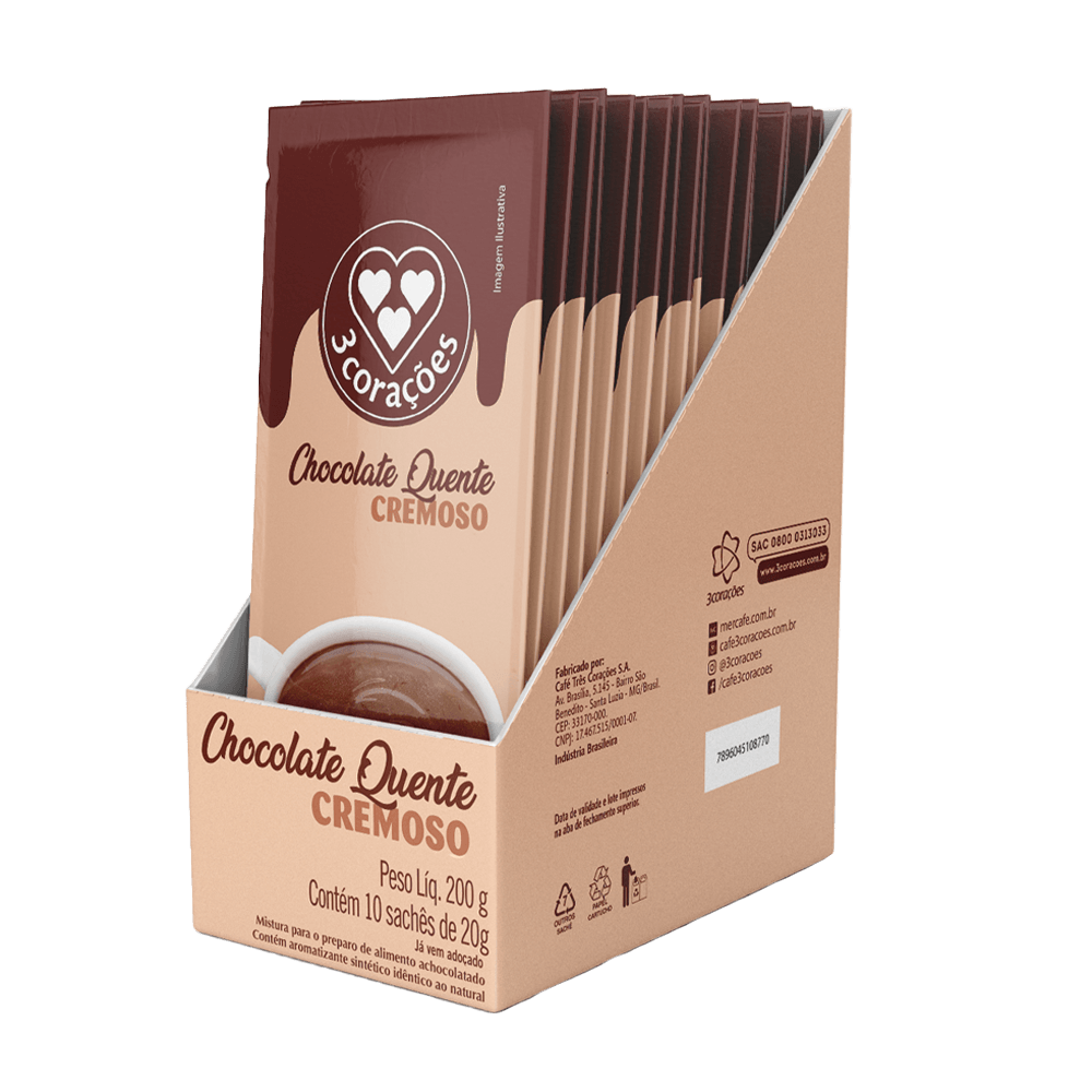 Chocolate Quente Cremoso 3 Corações 10 Sachês 20g Cada Cafés
