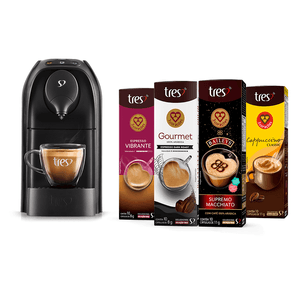 Kit Máquina Passione Preta 220V + 40 Cápsulas TRES
