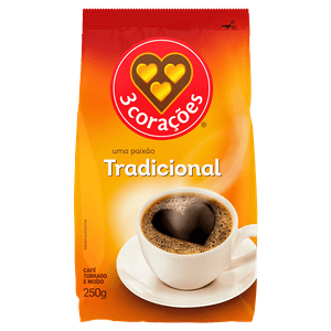 Café Torrado e Moído 3 Corações Tradicional Pacote 250g