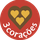 Círculo vermelho, com três corações amarelo, e a palavra 3 corações escrita abaixo.